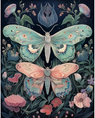 Natuyalo Paint by Numbers Kit for Adults Beginners and Kids, 16" Wx20 L Canvas Pictures Drawing Acrylic Paintwork with 3 Pcs Paintbrushes, Butterflies in Flowers by Natuyalo