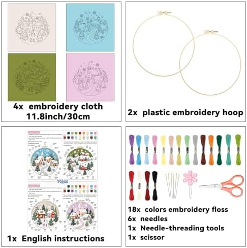 ORIGACH 4 Pcs Christmas Winter Town Embroidery Kit for Beginner - Image 2