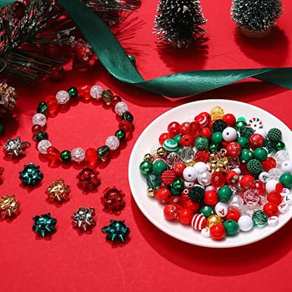 NVENF 600PCS+ Christmas Beads Charms for Jewelry Making, Metallic Christmas Bow Charms, Red Green Clay Beads, Assorted Rhinestone CCB Beads Gold Spacer Beads for DIY Bracelet Necklace Crafts - Image 2