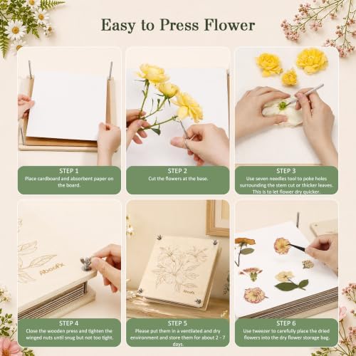 Aboofx Flower Press Kit, 11.2" x 11.2" Wooden Flower Pressing Kit - Image 6