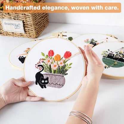 Embroidery Kit for Beginners, Adult Stamped Kits with Cat Floral Patterns - Image 6