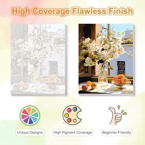 TOSTOG Jasmine Vase Framed Canvas Paint by Numbers Art Kit for Adults and Kids, Beginner Acrylic Oil Painting Supplies with Wooden Frame for Home Wall Decor 20 * 30 cm/8 * 11.8 in - Image 4