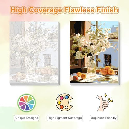 TOSTOG Jasmine Vase Framed Canvas Paint by Numbers Art Kit for Adults and Kids, Beginner Acrylic Oil Painting Supplies with Wooden Frame for Home Wall Decor 20 * 30 cm/8 * 11.8 in - Image 4