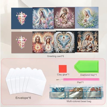 JISHSHAY 6 PCS Diamond Art Greeting Cards Jesus Diamond Painting Birthday Cards Virgin Mary Gem Art Gem Painting Mosaic Kits for Adults for Thanksgiving Anniversary Valentine Graduation All-Occasion - Image 3
