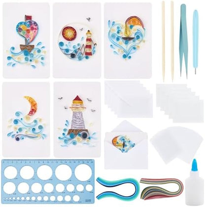 WEBEEDY 20 Sets Paper Quilling Kit for Adults Beginners 5 Styles Lighthouses Boats Waves Love Theme Quilling Greeting Card Making Kit with Instruction Ideal Gift for Sailing Enthusiasts by WEBEEDY
