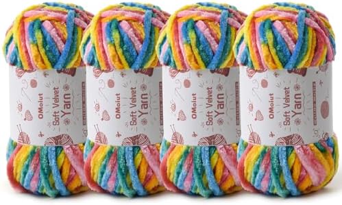 4x100g Fluffy Velvet Chenille Yarn for Crocheting and Knitting, 4x80m (87.5yd) Baby Yarn for Crocheting Soft, Crochet Chunky Yarns Amigurumi Yarns (4 Rainbow 1) by OMoiut