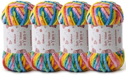 4x100g Fluffy Velvet Chenille Yarn for Crocheting and Knitting, 4x80m (87.5yd) Baby Yarn for Crocheting Soft, Crochet Chunky Yarns Amigurumi Yarns (4 Rainbow 1) by OMoiut
