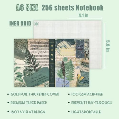 Scrapbooking Supplies Kit, A6 Grid Notebook, Vintage Junk Journaling Kit - Image 4
