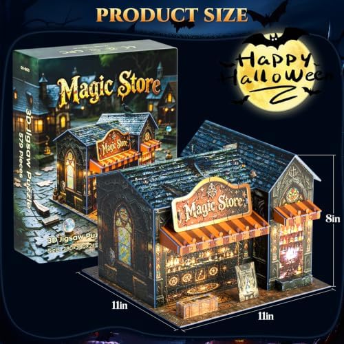 3D Puzzles for Adults,Halloween Magic Store Model Miniature House Kit,3D Paper Puzzle Open-Style Build for Adults Room Home Decor DIY Building House,Halloween Birthday Fun Gifts for Family and Friends - Image 4