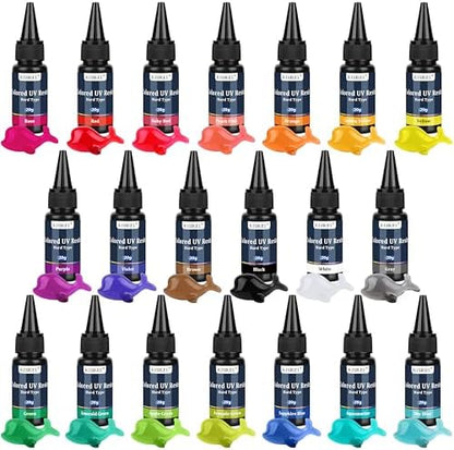 KISREL UV Resin, 20 Colors - 400g UV Resins Kit, Transparent Colored Resins, Rigid Ultraviolet Clear Resin for Crafts, Jewelry Making and Decoration by KISREL