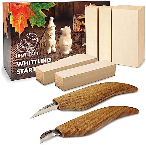 BeaverCraft Wood Carving Kit for Beginners S16 – Whittling Knives Sloyd, Chip Wood Carving Knife, Basswood Blocks for Carvers - Whittling Tools Set by BeaverCraft