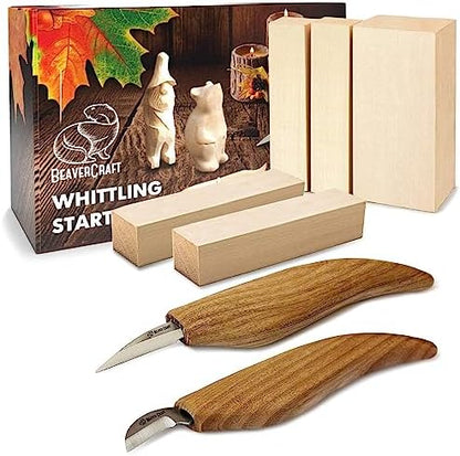 BeaverCraft Wood Carving Kit for Beginners S16 – Whittling Knives Sloyd, Chip Wood Carving Knife, Basswood Blocks for Carvers - Whittling Tools Set by BeaverCraft
