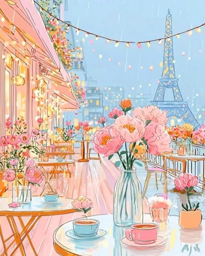 Eiffel Tower Paint by Numbers Kit for Adults,Paris Street-Scape Adult Paint by Number Kits,DIY Acrylic Oil Watercolor Drawing Painting Paint by Number for Adults on Canvas Home Wall Decor 16x20inch by Unknown
