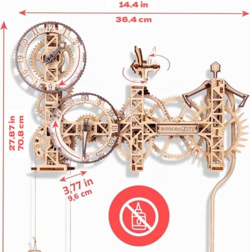 WOODEN.CITY Steampunk Wall Clock Kit – 3D Wooden Puzzle for Adults, Mechanical DIY Clock Model, Working Wall Art (257 Pieces) Made in EU - Image 5