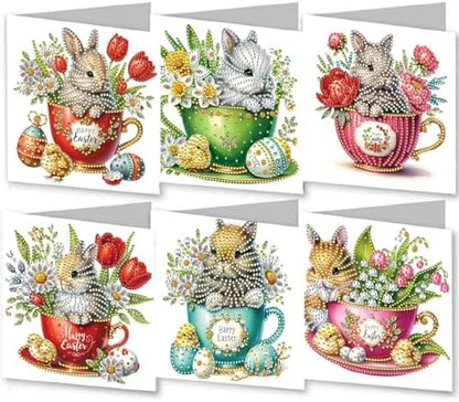 DIY Diamond Greeting Cards Set, 5D DIY Diamond Art Painting Festival Style Greeting Card, DIY Christmas Card Making Kits for Family Friends Handmade Gift-#20-Teacup Bunny by Unknown