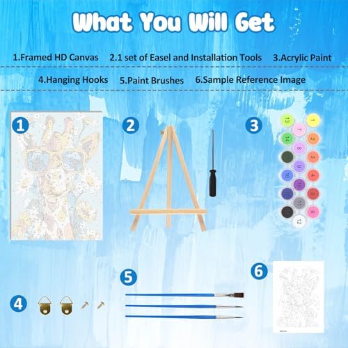 MAXBYE Framed Paint by Numbers Kits for Adults Beginners with Wooden Easel, Animal Giraffe Crafts Art Kit with Frame, DIY Canvas by Numbers for Gift Home Wall Decor 10×14 in - Image 6