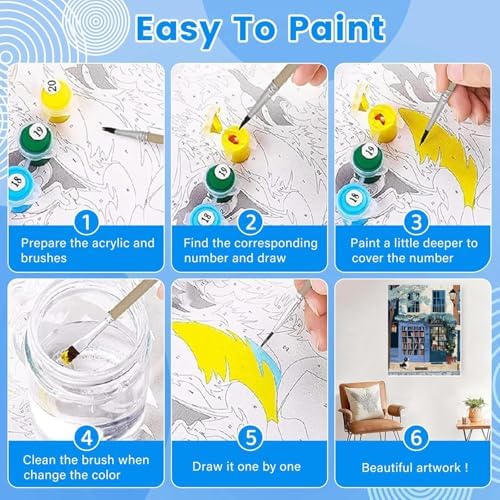 KYOQFVN Book Store Paint by Numbers Kit for Adults - Street Paint by Number Kits on Canvas, DIY Acrylic Painting Kit for Home Wall Decor 16x20 Inch - Image 3