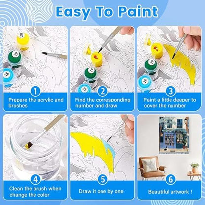 KYOQFVN Book Store Paint by Numbers Kit for Adults - Street Paint by Number Kits on Canvas, DIY Acrylic Painting Kit for Home Wall Decor 16x20 Inch - Image 3