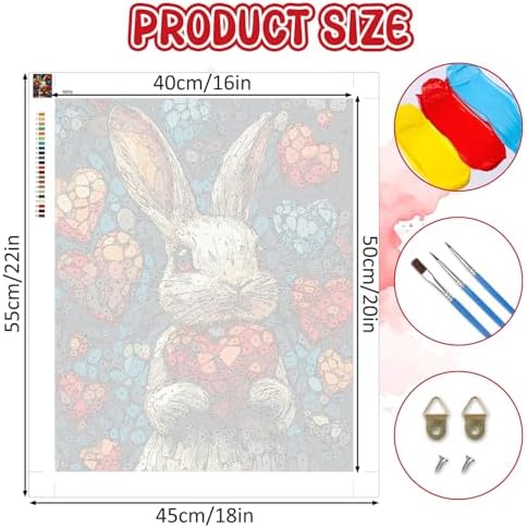 RICUVED Easter Paint by Numbers for Adults, Rabbit Paint by Numbers Kit for Adults Beginners, Heart DIY Acrylic Oil Painting on Canvas Easy for Gift Home Wall Decor 16x20 Inch - Image 4
