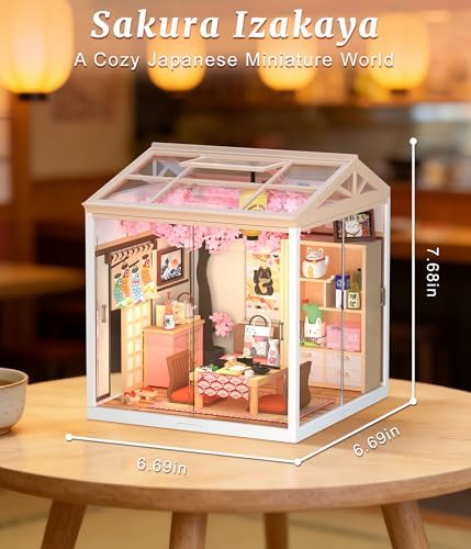 Sakura Izakaya Miniature House Kit, DIY Japan Street Style Dollhouse Kits with LED Light & Mini Furniture, Creative Gift for Women Teens Who Love Cherry Blossom Decor - Image 4