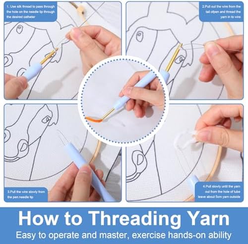 SmoothNovelty Horse DIY Punch Needle Kits for Beginners with Hoop Embroidery Fabric Instructions Thread Punch Needle Craft Set Easy for Starter Adults and Children Gift Decoration, 20x20cm-4 - Image 4