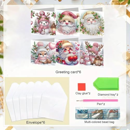 6pcs DIY Diamond Art Christmas Cards Kit with Envelopes & Tools-Diamond Dot Greeting Cards,Xmas 5D Rhinestones Painting for Adults,DIY Craft Family Friend Xmas Gifts(Xmas Snowman Santa Claus) - Image 5
