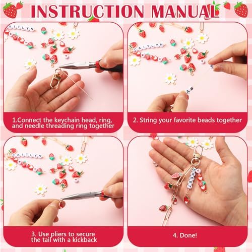 CraftyDream 558 Pcs Strawberry Charm Keychain Making Kit Christmas DIY Gift - Image 4