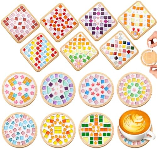 Reallnaive 14 Sets Mosaic Coaster Kit with Glass Tiles,Dreamy Style by Reallnaive