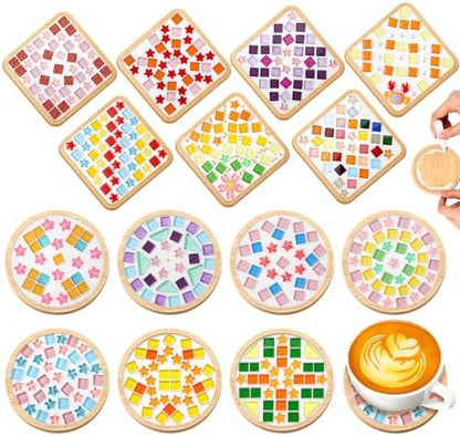 Reallnaive 14 Sets Mosaic Coaster Kit with Glass Tiles,Dreamy Style by Reallnaive