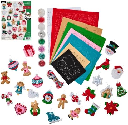 Bucilla, Felt Applique Ornament Making Kit, for DIY Arts and Crafts Projects, Set of 24, Modern Merry Minis by Bucilla