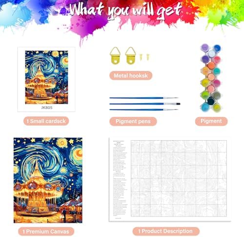 Yunnuo Paint by Numbers Kit for Adults Beginner,Paint by Number Canvas Starry Night,Couples in Amusement Parks Painting by Numbers,Suitable for Home Decor & Gift 16” W x 20”L - Image 5