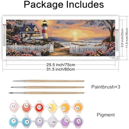 VAIIEYO Paint by Numbers Kit for Adults Sunset, Lighthouse Paint by Numbers, Large Size Painting Kit Canvas Drawing Paintwork for Beginner Arts Craft for Home Wall Decor 12x31 inch(Without Frame) - Image 4