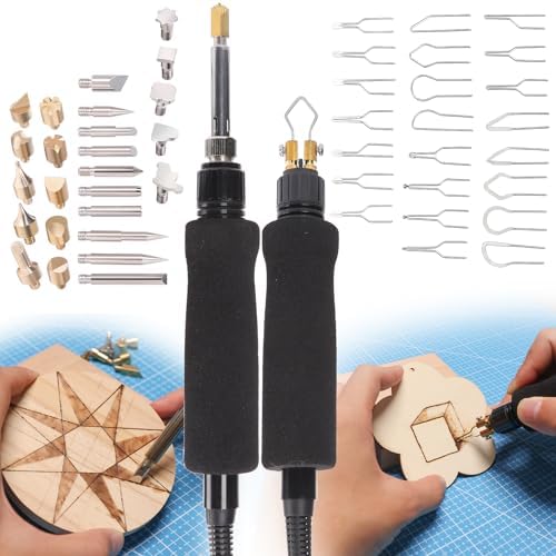 YIHUA 939D-VII Pyrography Tool Wood Burning Pen Kit Station 2-in-1 Solid-Point 200~480°C (with Temp Display)/Wire-Nib 250~750°C with 23 Nibs, 25 Solid Points, 4 Woodpieces - Image 6