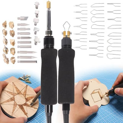 YIHUA 939D-VII Pyrography Tool Wood Burning Pen Kit Station 2-in-1 Solid-Point 200~480°C (with Temp Display)/Wire-Nib 250~750°C with 23 Nibs, 25 Solid Points, 4 Woodpieces - Image 6