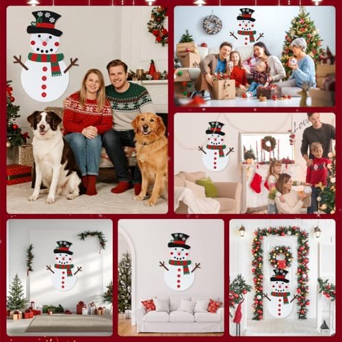 Sunicon DIY Felt Snowman Set, Detachable Felt Snowman for Wall, Crafts Kit Wall Hanging Gifts for Winter Holiday Party Decorations(Red and Green Scarf Snowman) - Image 6
