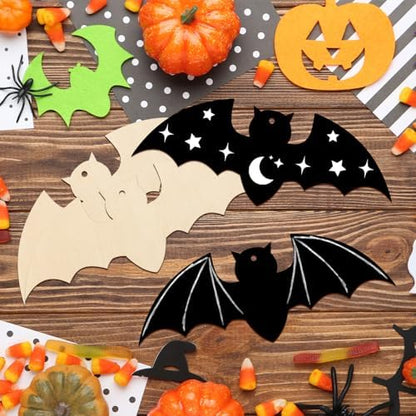 Large Size 7inch Wooden Halloween Ornaments to Paint,Bat Cutouts Unfinished DIY Blank Unfinished Pumpkin Wood Discs Ornament for Crafts Hanging Autumn Decorations 10PCS - Image 2