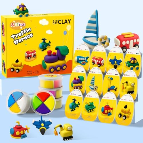 Artpar Air Dry Clay Kit,Modeling Magic Clay Traffic Set,Kids Crafts Gifts by ARTPARencourageKidsexplorationartandcrafts