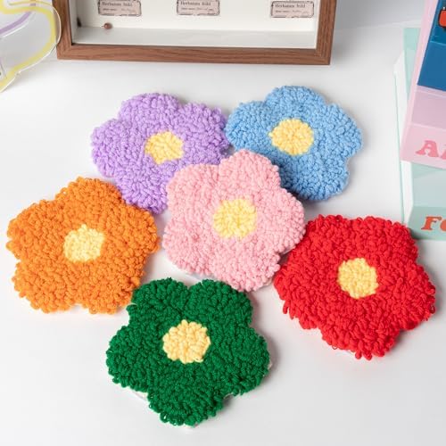 WATINC Punch Needle Coaster Kit - 6 Pattern DIY Craft for Beginners, Flower - Image 4