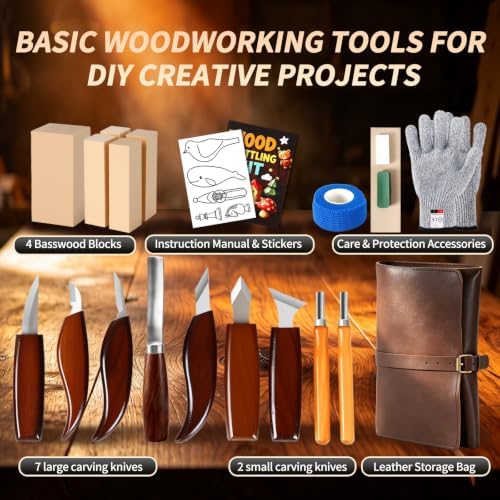 Wood Carving Kit Whittling Kit: Wood Carving Knife Tools with Leather Case - Image 2