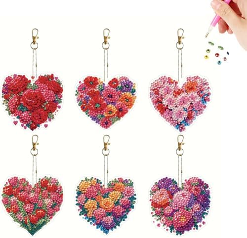 HuamuTech 5 Pcs/6 Pcs/8 Pcs Full Drill Keyring Special Shape Double Sided Diamond Art Keychain for Beginners Birthday Craftin by Unknown