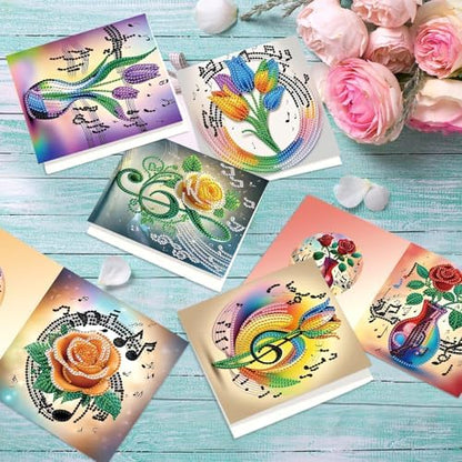 jinglinhh 12pcs Diamond Art Painting Romantic Rose Tulip Flower Bouquet Musical Notes Greeting Cards with Envelopes, DIY Card Making Kits for Adults, Diamond Art Postcards Christmas Cards Craft Gifts - Image 6