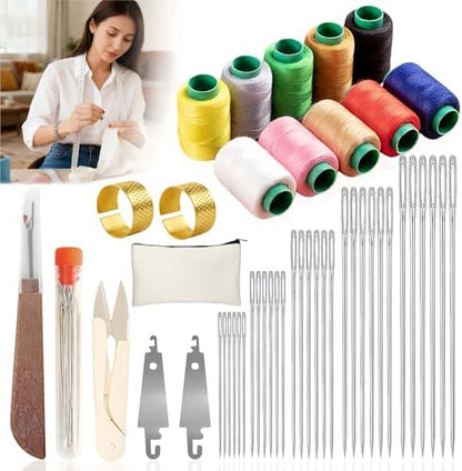 43pcs Big Eye Steel Sewing Kits Christmas White Elephant Gifts for Grandma Adults Teen Girls Beginner Traveler DIY Craft Enthusiasts, Threader and Stainless Steel Sewing Needles, Storage Pouch by Goodqualityforyou