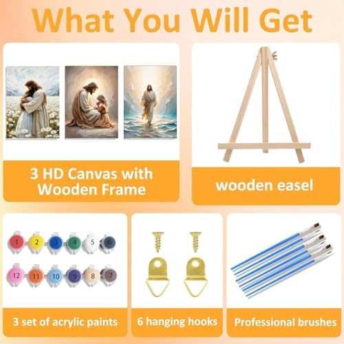 3 Pack Paint by Numbers Kit for Adults Framed Canvas, with Wooden Easel - Image 7