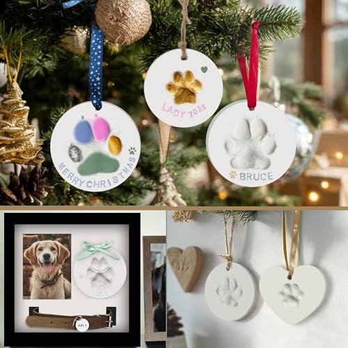MYPAWLETS Dog Cat Pawprints Keepsake Kit,3 Round,Clay Paw Print Ornaments - Image 3