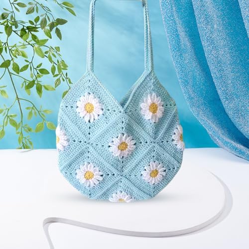 ORIGACH DIY Daisy Crochet Bag Kit for Beginners Adults, Crochet Granny Square Bag Kit with Instruction Video Tutorials, Aqua Blue - Image 5