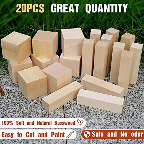 Basswood Carving Blocks, 20PCS Whittling Wood Blocks Kit with 2 Different Sizes, Bass Wood for Carving Easy to Use, for Kids and Adults - Image 3