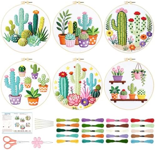 BEUNITONE Cactus Embroidery Kit for Beginners, 6PC Succulent Plant Themed Needlepoint Kits for Adults with Hoops, Threads, Needles, Instructions and Full Kits, DIY Home Decor Craft Gift for Adults by BEUNITONE