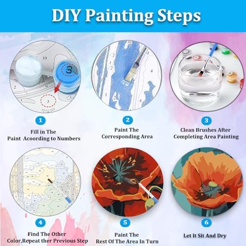 Artunion Framed Paint by Numbers Kit for Adults Beginners & Kids Ages 8-12,Red Poppy Paint by Number with Frame,Flower Adult Paint by Numbers Kit on Canvas 10 * 10 Inch Without Easel - Image 6