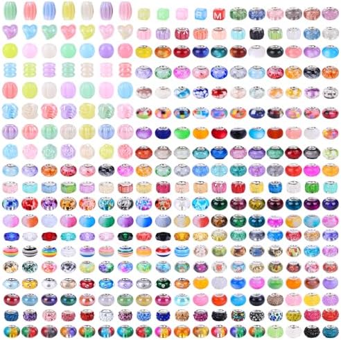 Aipridy 260 Pcs Large Hole European Beads, Craft Supplies Kit, Assorted Mixed Color Lampwork Spacer Beads for DIY Bracelet Jewelry Making(260, Mixed Pack by Style(25)) - Image 2