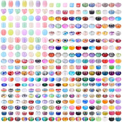 Aipridy 260 Pcs Large Hole European Beads, Craft Supplies Kit, Assorted Mixed Color Lampwork Spacer Beads for DIY Bracelet Jewelry Making(260, Mixed Pack by Style(25)) - Image 2